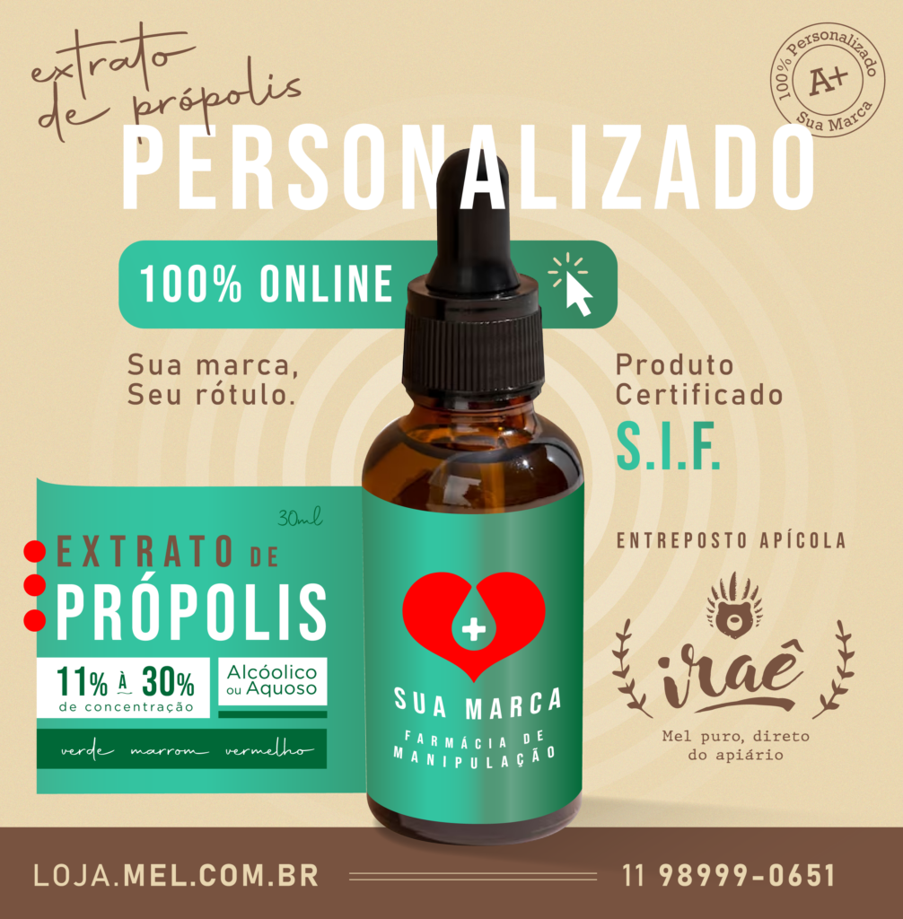 Extrato Própolis personalizado merde marrom velmelho alcoolico aquoso